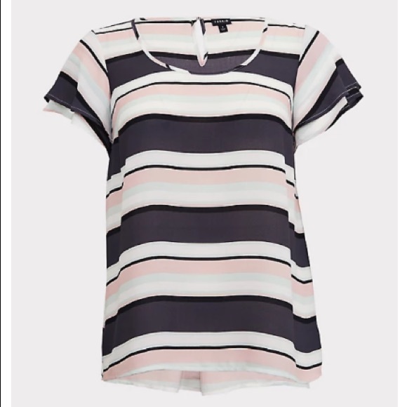 Torrid Multi Stripe Georgette Flutter Sleeve Top - Picture 2 of 12